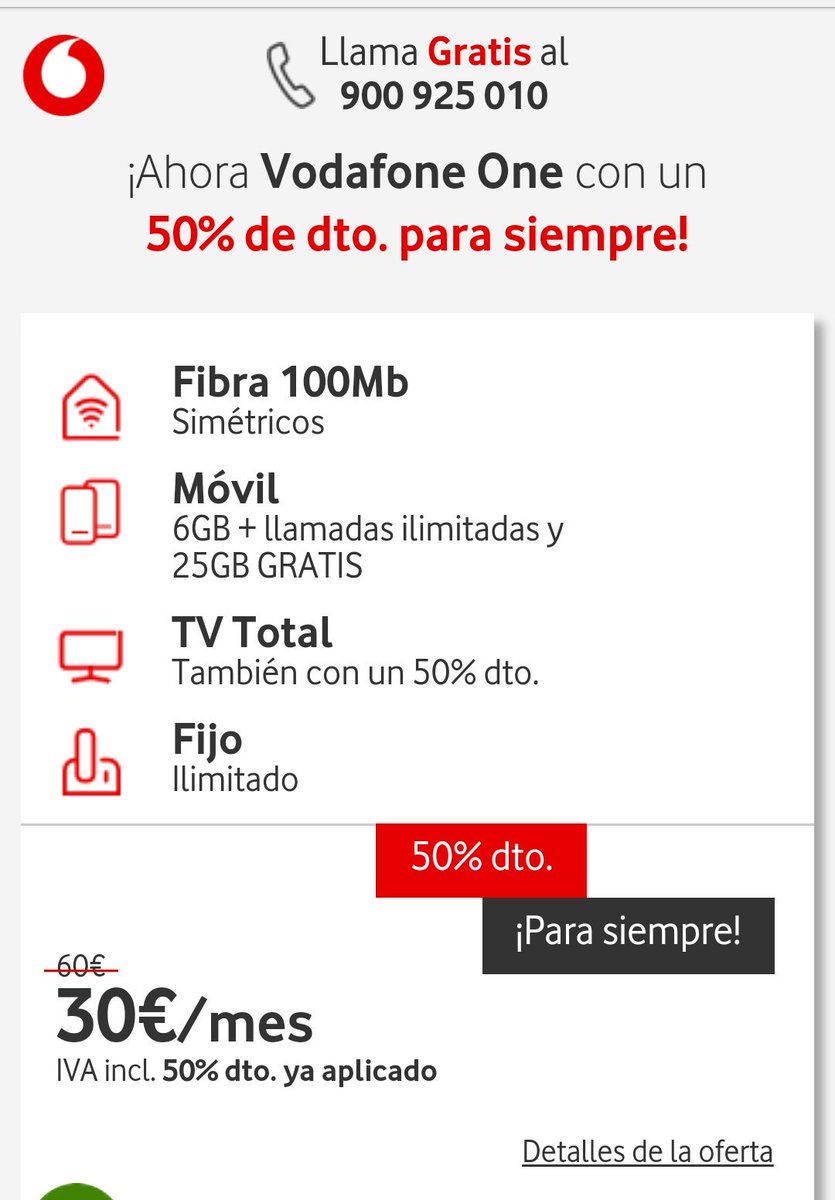 Vodafone Espana Op Twitter Hola Se Trata De Una Oferta Concreta A Traves De La Web Puedes Llamar Al Numero Indicado Para Mas Informacion Un Saludo