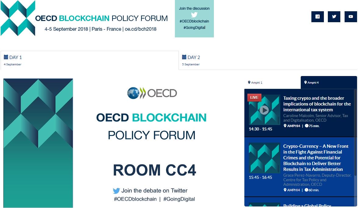 OECDtax's tweet image. OECD #Blockchain Policy Forum: Our first session on &quot;Taxing crypto and the broader implications of blockchain for the international #tax system&quot; will be starting at 14:30.

Watch the live stream ➡️ ocde.streamakaci.com/blockchain/

#OECDblockchain #GoingDigital