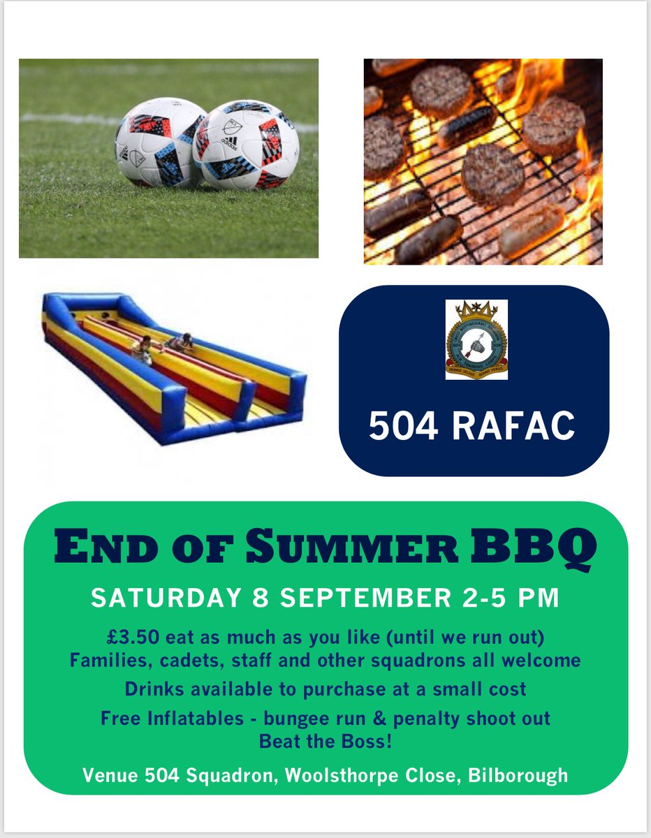 504 Squadron are having a BBQ for all our friends and families to celebrate the end of summer. You’re all welcome to attend. Please find attached the required information: