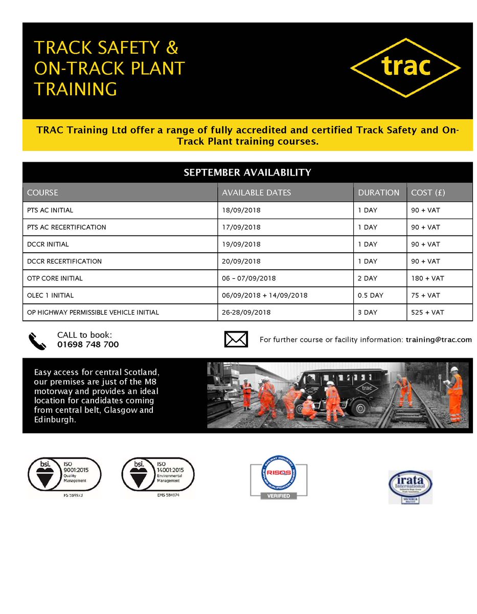TracTrainingLtd's tweet photo. September Track Safety &amp; OTP Training https://t.co/NKnDnXEX8r