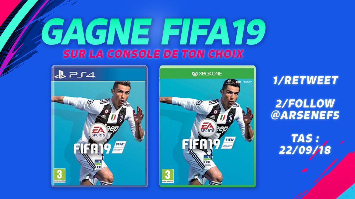 #CONCOURS : 2 jeux #FIFA19 !
#RT+ #Follow <a href="/ArseneF5/">AF5</a> afin de gagner un FIFA 19 sur la console de ton choix ! Merci @EA_FIFA_France !
TAS : 22/09 &amp; 2 autres FIFA 19 à gagner sur mon Instagram <a href="/ArseneF5/">AF5</a> instagram.com/ArseneF5 ! 🙏 Bonne chance !