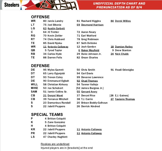 Browns Depth Chart 2018