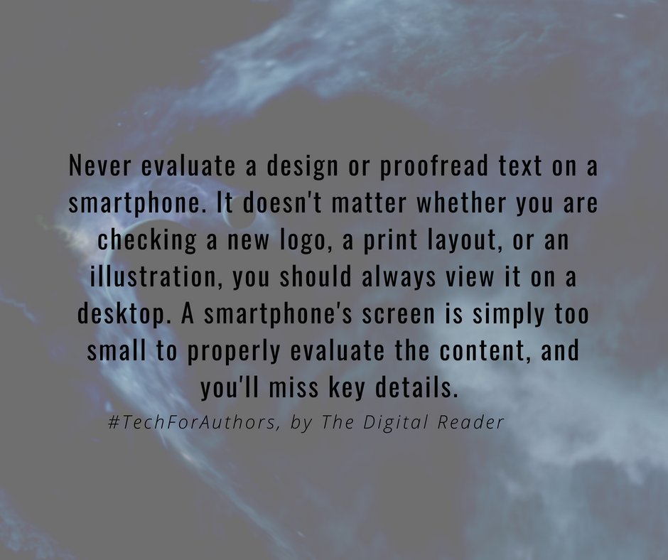 inkbitspixels's tweet photo. Never evaluate a design or proofread text on a smartphone. It doesn't matter whether you are checking a new logo, a print layout, or an illustration, you should always view it on a desktop. A smartphone's screen is simply too small to properly evaluate the content
#TechForAuthors https://t.co/Z5h9p9jSL5