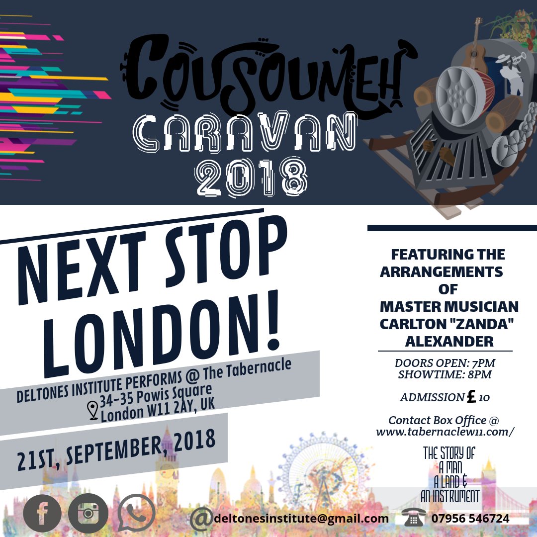 Cousoumeh Caravan 2018 by Deltstones Institute on Friday 21st of September.
The story of a man, a land and an instrument.

Book your tickets following the link below:

tabernaclew11.com/events/2018-09…

#deltstonesinstitute #cousoumehcaravan2018 #steelpan