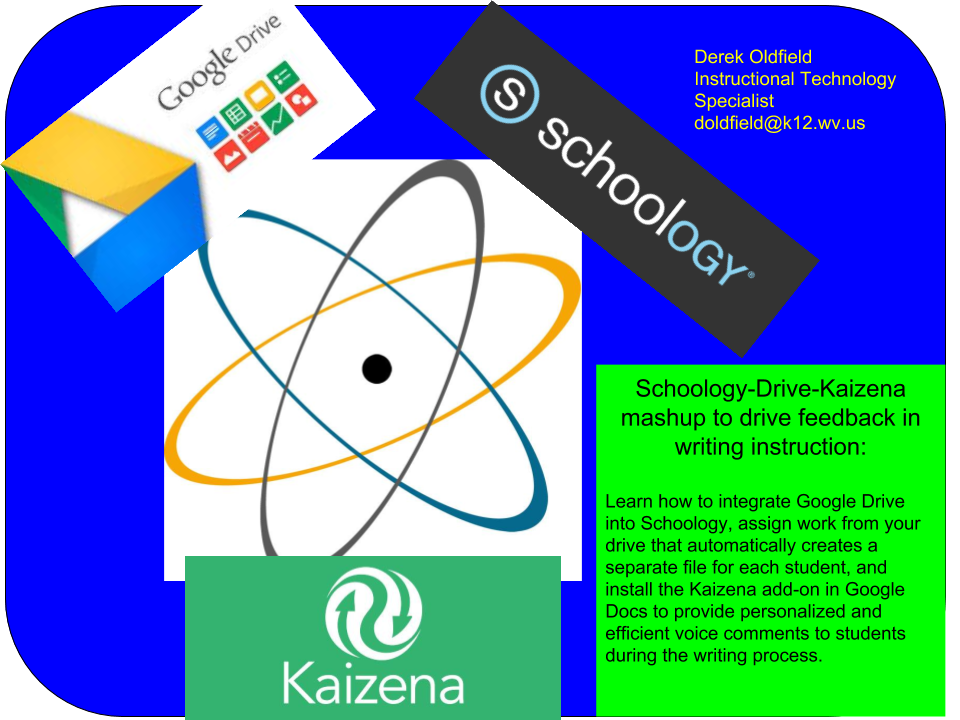 #BCSFutureReady <a href="/GoogleForEdu/">Google for Education</a> <a href="/schoology/">Schoology</a> <a href="/KaizenaHQ/">Kaizena</a> Mashup occurring now in <a href="/BerkCoSchoolsWV/">Berkeley Co. Schools</a> The workflow is slick and the ability to input voice comments can save teachers time and provide actionable descriptive feedback to students. <a href="/wvcte/">Hestia</a>
