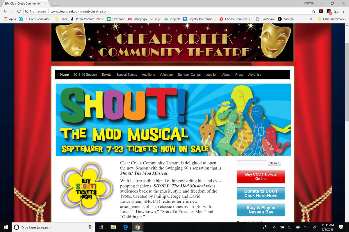 CCCT's tweet photo. Our website is back online! Thank you for your patience. You should now be able to purchase tickets to #SHOUTthemodmusical without any issue - be sure to let us know here or on facebook if you have any trouble with the website! #ProblemSolved #SHOUTccct https://t.co/2VNXtb0wDu