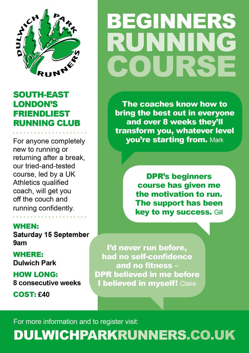 Our very popular running course starts on September 15th, apply via our website dulwichparkrunners.com