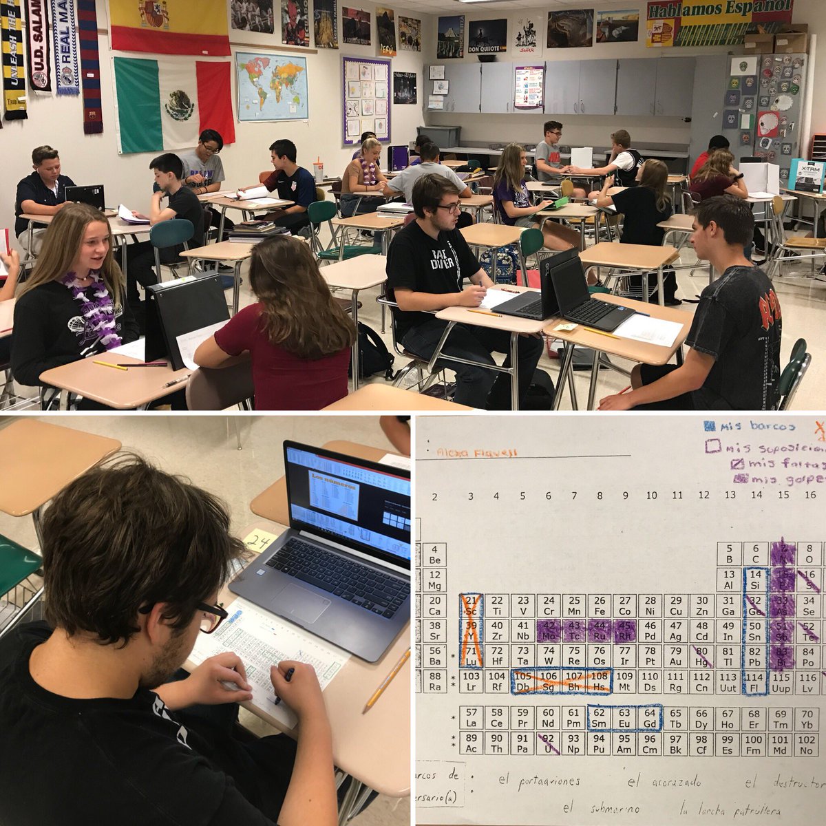 dodds4president's tweet photo. Playing Batalla Naval (Battleship) using the periodic table is a great way to practice letters and numbers in #SpanishClass! https://t.co/7rDHZxlTfJ