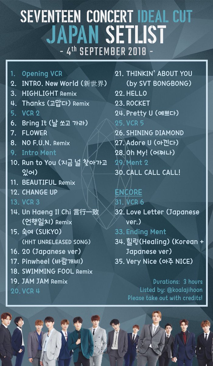 180904 SEVENTEEN IDEAL CUT IN JAPAN SETLIST #IDEALCUTINJAPAN