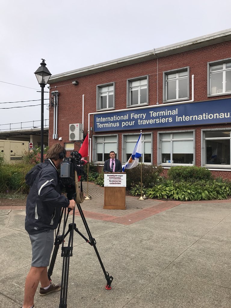 Minister Zach Churchill announcing 3 Million in <a href="/nsgov/">Nova Scotia Gov.</a> investment in the Yarmouth Ferry Terminal in partnership and matching dollars with <a href="/ACOACanada/">ACOA Canada</a> and municipal partners.