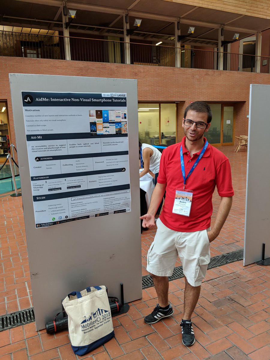 tjvguerreiro's tweet photo. Could not make it to #MobileHCI2018 but our lab is very well represented with @andprodrigues and Diogo Branco. Glad they shared photos to make me jealous. If you are into mobile accessible computing or data-driven healthcare, please nag them! Enjoy! #techandpeoplelab #LisbonHCI https://t.co/2BjzKqUdGA