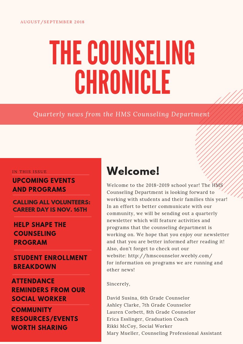 Counselors_HMS's tweet photo. Check out the latest Counseling Newsletter for Aug/Sept! https://t.co/cXVEB9XW1L