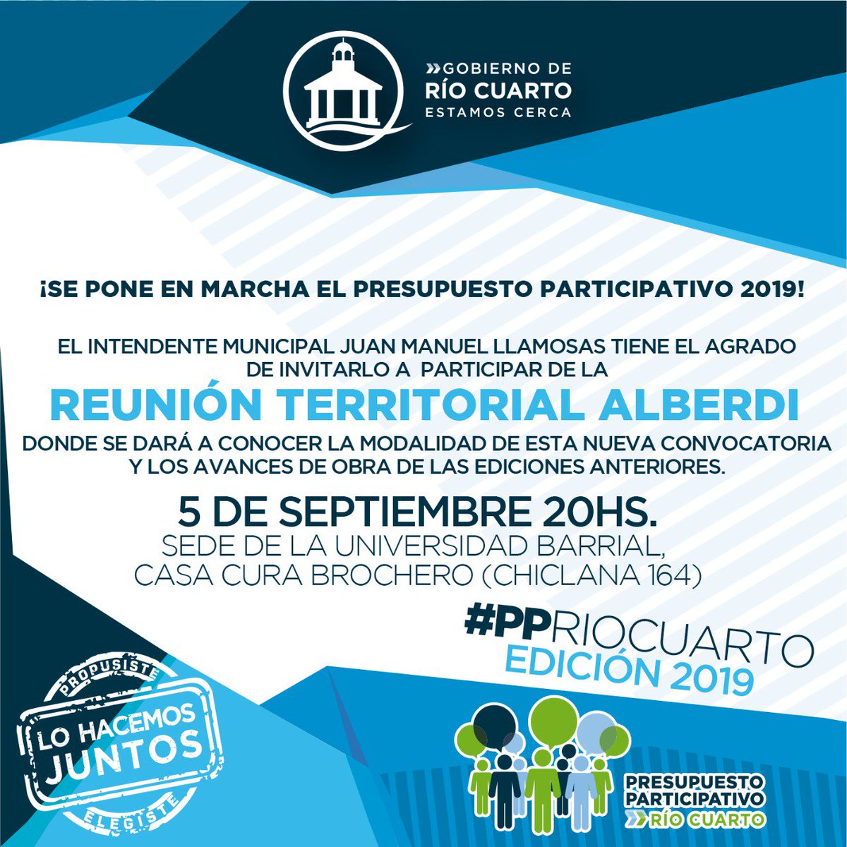 dariofuentes04's tweet photo. 👇 Atención! #PresupuestoParticipativo #Edicion2019
Los esperamos a la primera reunión en barrio #Alberdi
👉 5 de septiembre
👉 20 hs.
👉 Chiclana 164 https://t.co/F4uA1fR5nz