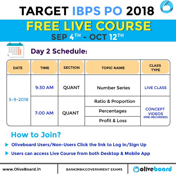 Oliveboard's tweet photo. IBPS PO 2018 | Here is the Day 2 Schedule for our Free Live Course. 

Click here to Start Learning for FREE: https://t.co/Fv43m2CdBc

Download the complete schedule in PDF: https://t.co/jFTjBoaw70

#LiveCourse #IBPSPO #IBPSPO2018 #Oliveboard #Schedule https://t.co/dIhvSEFb2m