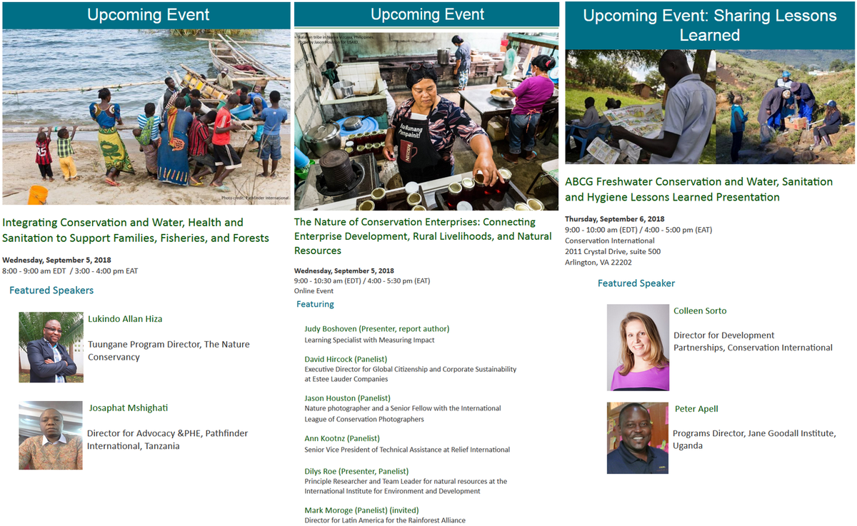 ABCGconserve's tweet photo. Interested about learning and information sharing? Join us for 1 or 2 or all of these enlightening discussions on Sept 5 & 6, webinar and more details available here: https://t.co/H2ZqRvz76K #PHEHealthMatters #FWWASH https://t.co/BXn4qIXnnd