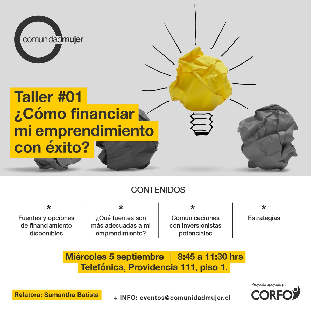 Emprendeencl's tweet photo. ¿Eres emprendedora y buscas financiamiento? 🤔 Entonces no te pierdas el taller de @ComunidadMujer, donde obtendrás las herramientas y tips de financiamiento 💪 ¡Inscríbete en ➡️ https://t.co/mNXpJnqOVz ! https://t.co/TANfIJtdiV