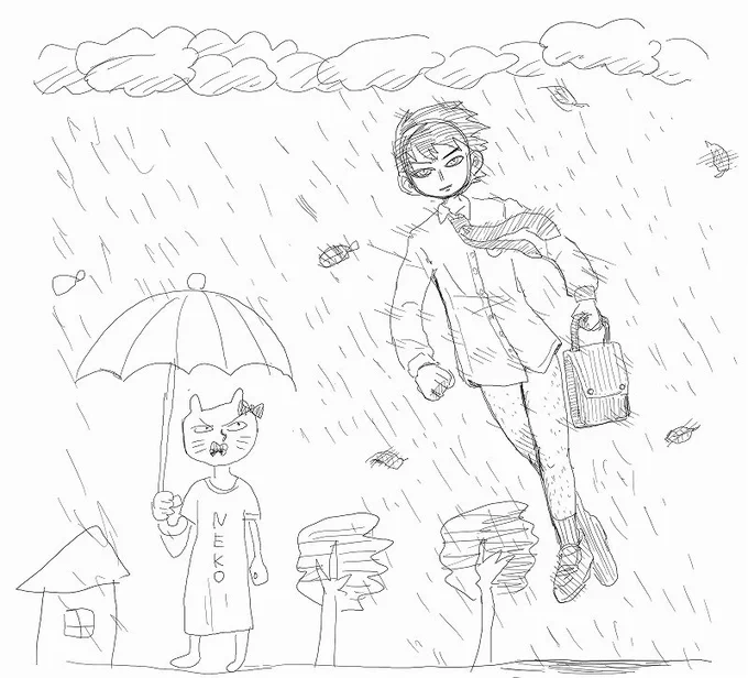 かっこいいサラリーマン描こうとしたけど途中で飽きたので台風の絵を描きました。 