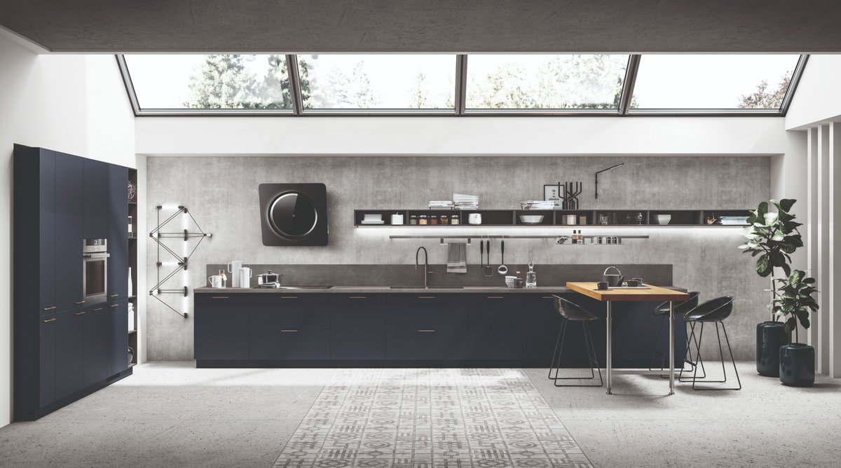Explore @Scavolini's new colors, including blue, seen here on the Mood collection, mustard and blush, as well as a collection of lacquer and glass finishes at scavoliniusa.com.