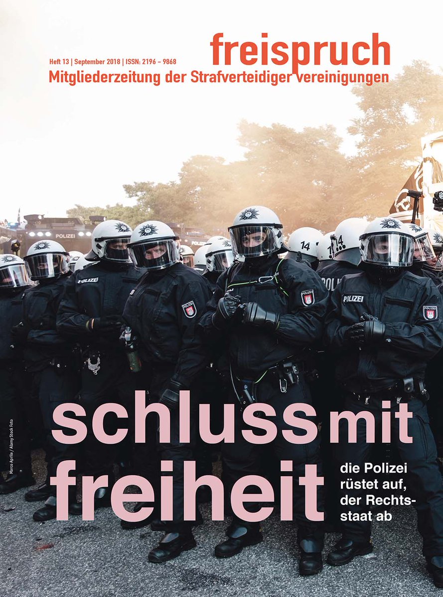 OrgBuero's tweet photo. SCHLUSS MIT FREIHEIT. Die Polizei rüstet auf, der Rechtsstaat ab
FREISPRUCH Heft 13 - Schwerpunkt neue Polizeigesetze.
Jetzt im Druck &amp; bereits Online. 
#noPAG #Polizeiaufgabengesetz #NoPolGNRW #noNPOG 
https://t.co/ohaETQpEJ4 https://t.co/kdbiqOWJNB