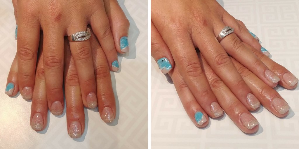 Studio237Salon's tweet image. Caits gets her nails done for her beach themed wedding!  Gel nail extensions with beach accent with nude "sand coloured" french tips and a touch of sparkle! Congrats Cait!! 
#Studio237 #JessicaMorris237