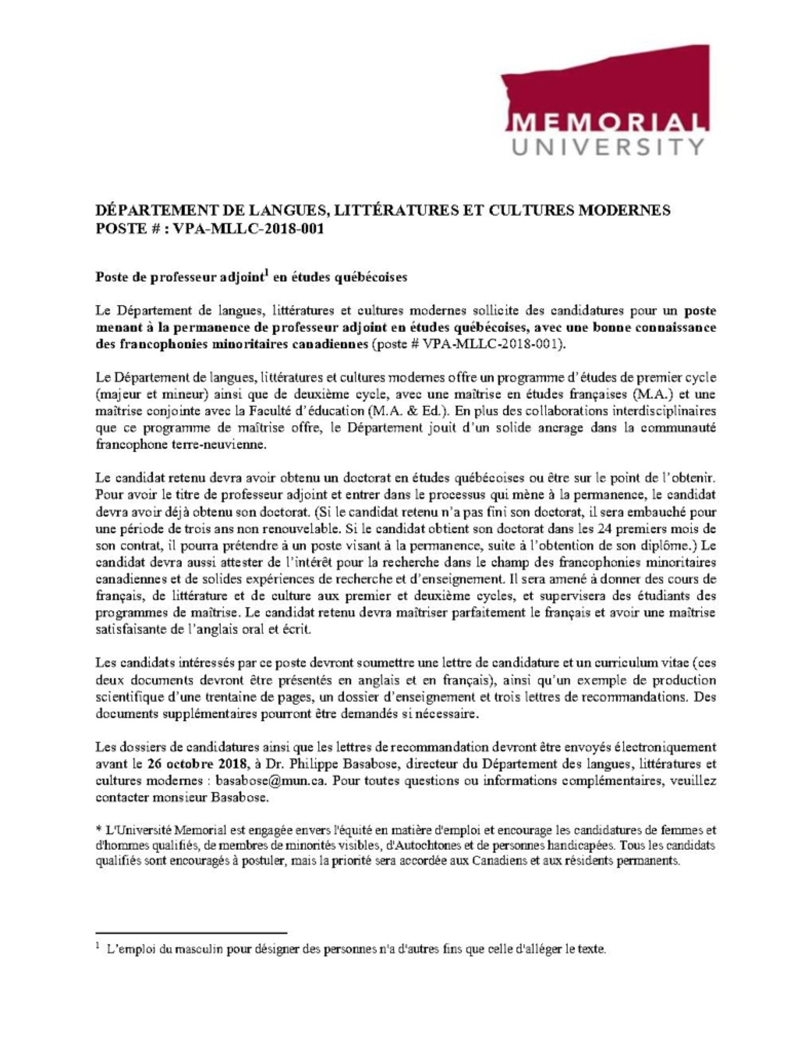 Dllf On Twitter Rt Karineabadie Nous Cherchons Un Candidat Pour Pourvoir Un Poste De Professeur E Adjoint E En Etudes Quebecoises Https T Co Ilxsi9jlsy Twitter