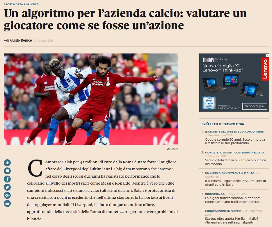 lucpappalard's tweet photo. Come misurare l'evoluzione delle performance di un calciatore? @guidoromeo del @sole24ore racconta di #PlayeRank e della #SoccerDataChallenge, una competizione di @Internetfest per appassionati di dati sul calcio (iscrivetevi entro il 14 settembre!) --> https://t.co/fJFEn1e0js https://t.co/gmEBdC5Ufg