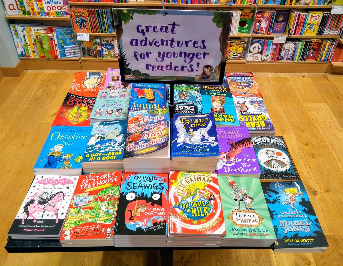 ClareElsom's tweet photo. Adventure books! Lovely display with Horace &amp; Harriet in some mighty fine company at @waterstonesex 👍 https://t.co/LxnfB2xdlp