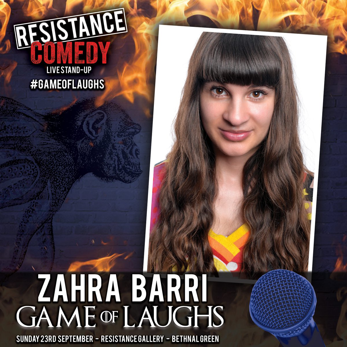 ResComedyUK's tweet photo. The Wonderful @ZahraBarri1 who joins us for #GAMEOFLAUGHS

Tix on sale now - https://t.co/3EQDhA07mJ   

#Comedy #LiveComedy #BethnalGreen #WhatsOn #ResistanceComedy #StandUpComedy #Standup #Laugh #edfringe #CamdenFringe #LondonComedy #Londonevents #Laugh #Funny #NightOut https://t.co/G5SLFroC5z