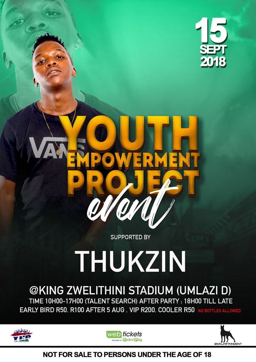 YouthEmProject's tweet photo. Catch @ThukzinDj "Dlala Thukzin" on the 15th Of Sep at King Zwelithini !!!! 

#YouthEmpowermentProject 

Event tickets  available online via @webticketsSA and your nearest @PicknPay Store.
Ticket Link : https://t.co/RZW3L8MyOc https://t.co/PJGlsyvjXU