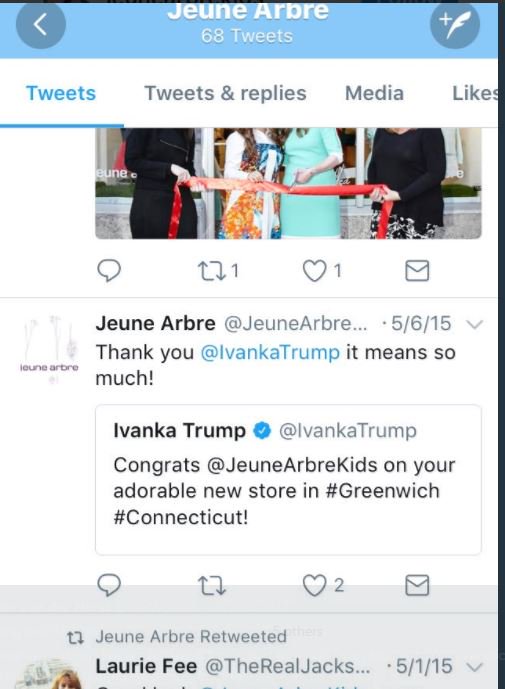 ...When Shaindy Lax opened Jeune Arbre in '15, Ivanka tweeted "good luck". Personally, I found some of the Jeune Arbre pix a bit off, if you catch my drift.