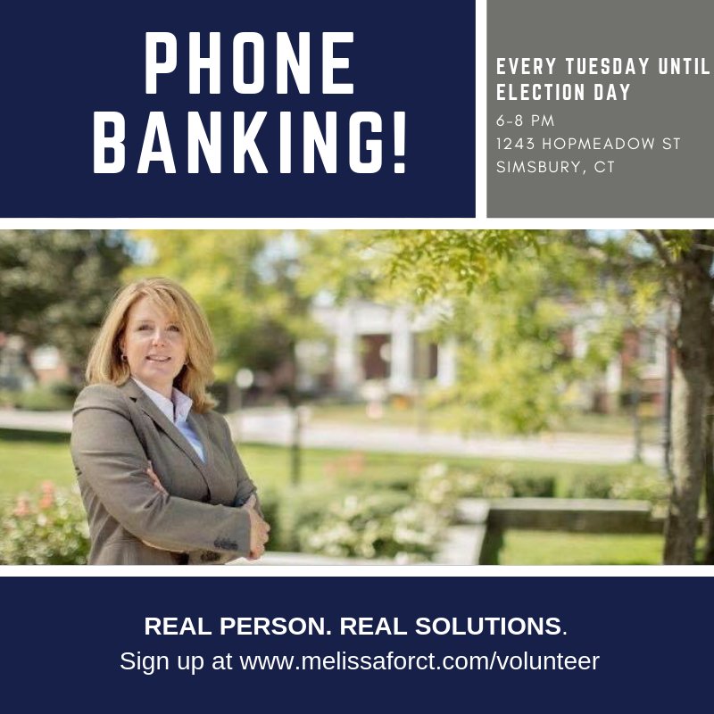 MOsborneCT's tweet photo. Eager to make a difference this election year? Every Tuesday night until Election Day, join me for phone banking.
I'm prepared to work hard to create real solutions for the 8th District. I need your help spreading the word!
https://t.co/bKILMM7F2X
#BlueWaveCT #MelissaforCT https://t.co/hCgAuLJUSi