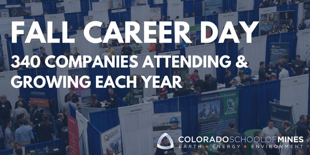 MinesAdmissions's tweet photo. Last year, the Fall Career Day was the largest in Mines history with 287 companies in attendance.  This year, we're breaking that record with close to 340 companies!  Companies want to hire Mines grads! #ComingBackForMore #HelluvaEngineer #WhyMines @MinesCareers https://t.co/aDCIAC76xf