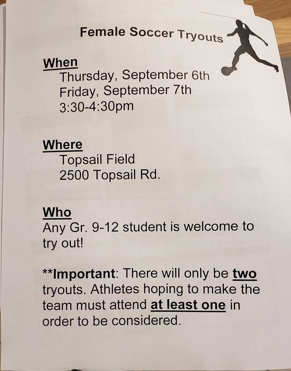HSH Female Soccer Tryout Information!!