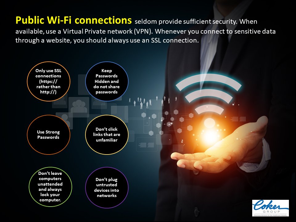 RT <a href="/cokergroup/">Coker</a>: #Cybersecurity tip of the day! Do you use public wi-fi networks? If so, check out these tips to help keep your data secure. #cyberaware