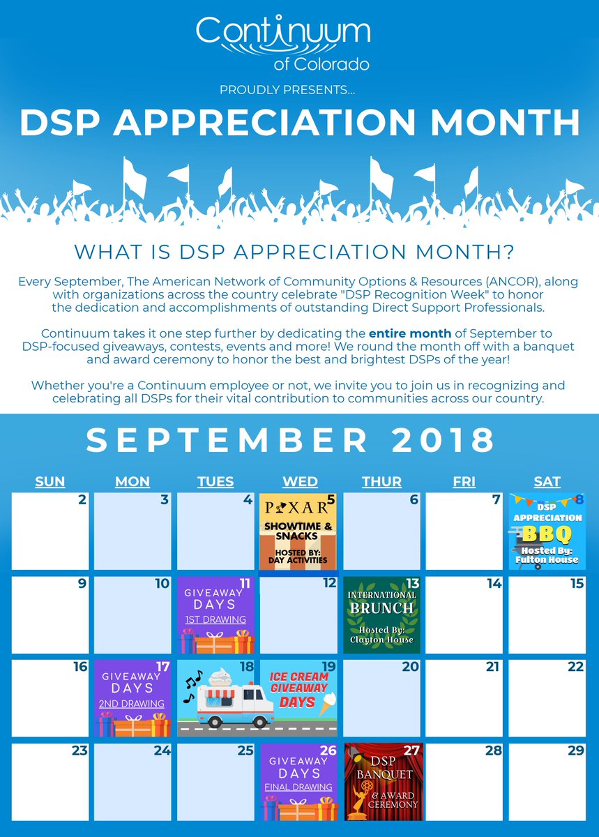 We're kicking off our DSP Appreciation Month here at Continuum! Whether you're a Continuum employee or not, we invite you to join us in recognizing and celebrating all DSPs for their vital contribution to communities across our country. #DSPRW2018