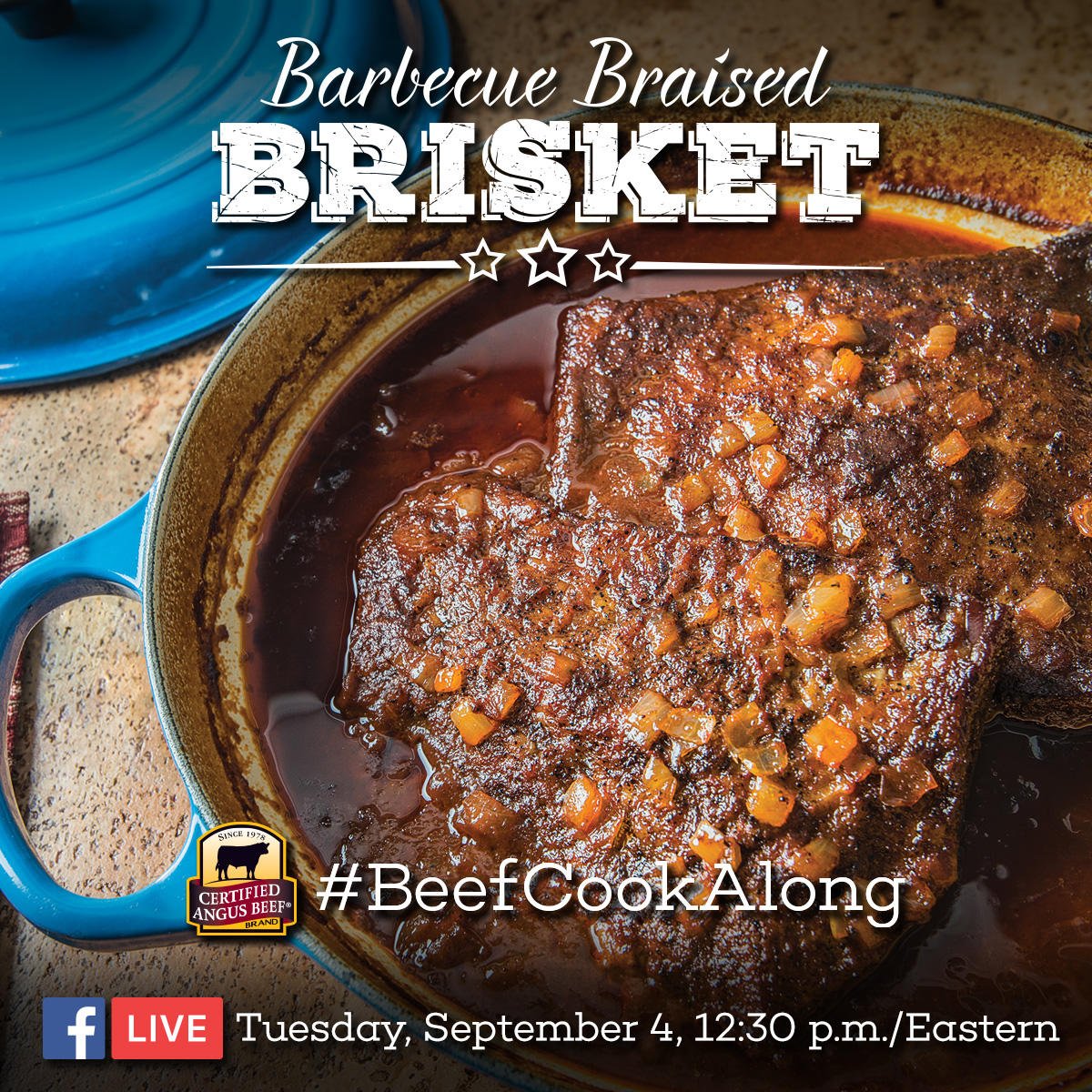 CertAngusBeef's tweet photo. It's not traditional, but it's a home cook's dream: SHORTCUT BBQ BRISKET! We're LIVE on Facebook in 30 minutes: https://t.co/O1dhSYaXiJ #BeefCookAlong https://t.co/C0sfbSqlMv