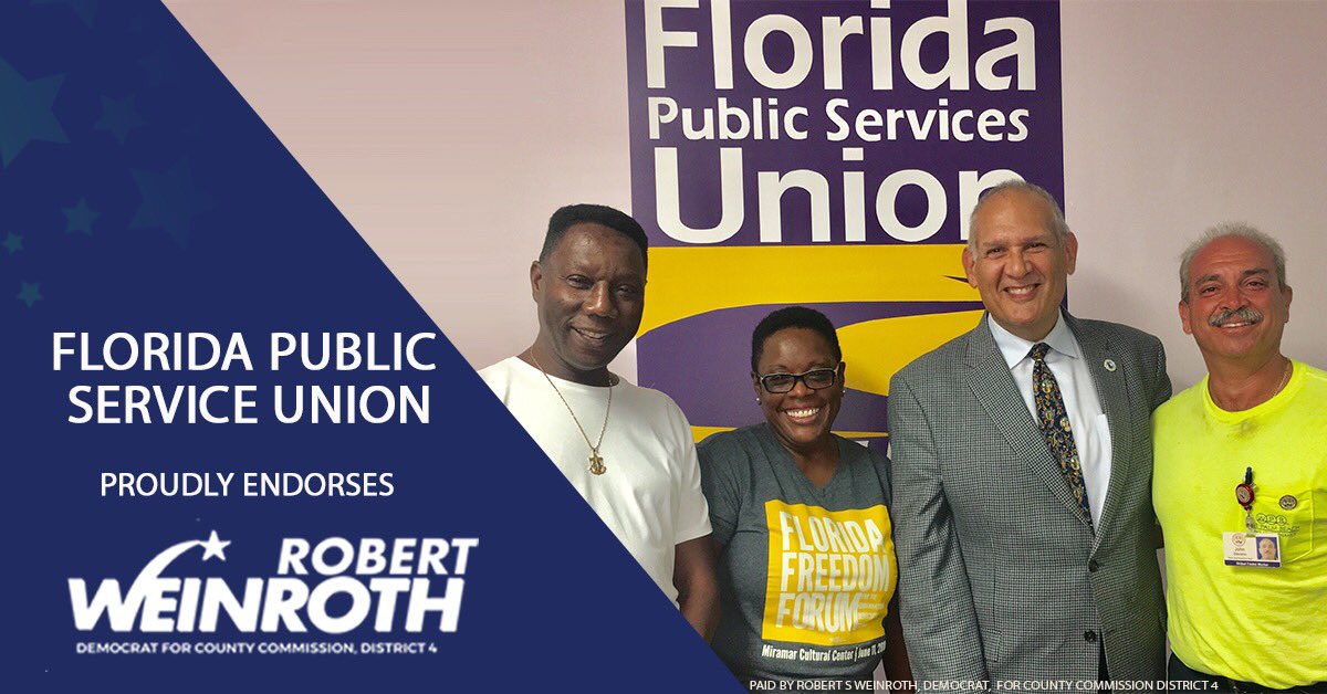 VoteWeinroth's tweet photo. Proud to have the confidence and endorsement of the members of Florida’s Public Services Union. https://t.co/O7cjCcD3X3