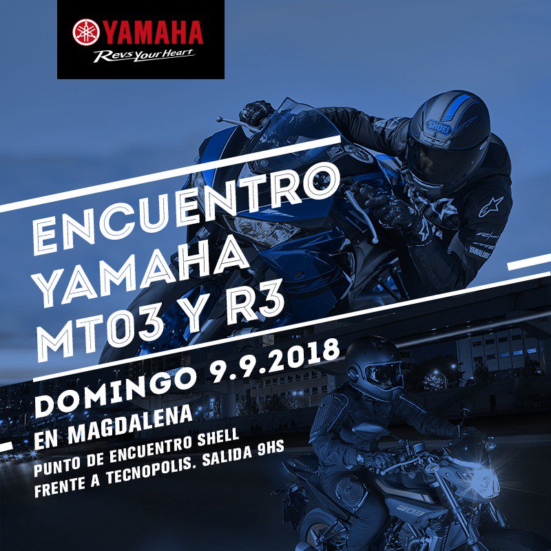YamahaMotorArg's tweet photo. Este domingo 9 de septiembre un nuevo encuentro de 321cc. ยกNo te lo pierdas! #Yamaha #MT03 #R3 #321CC https://t.co/2ENQAl7ITf