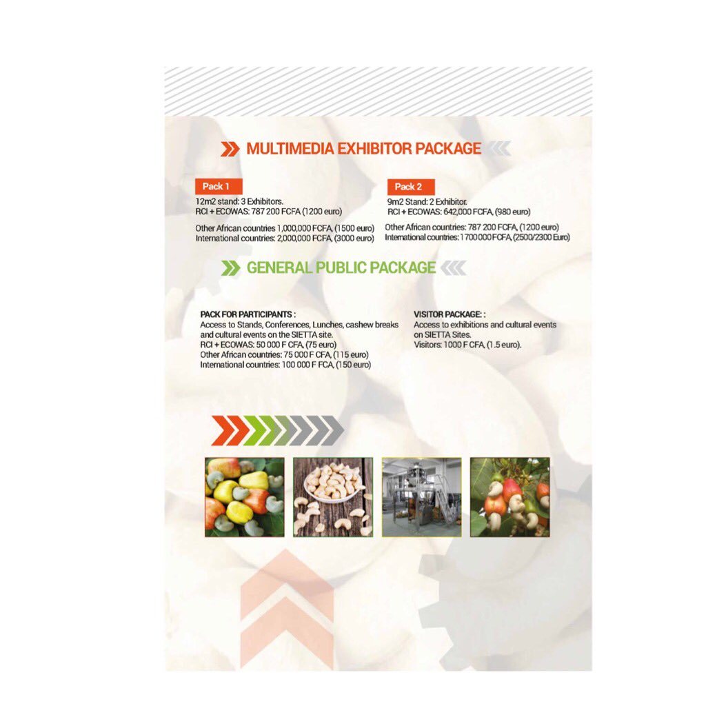 Sietta18's tweet photo. Take advantage of the biggest Cashew Rendezvous taking place in Abidjan, the SIETTA-ACA Conference 2018. 

register as a premium package exhibitor until 9th September 2018 to get your equipment transported for FREE!! 

Find out more here: 
https://t.co/gEkASkL5mA https://t.co/Zhr7Prjttq