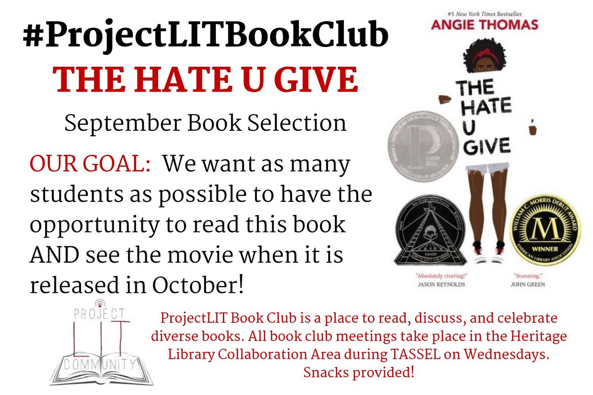 melissaeverhart's tweet photo. Can’t wait for our first @ProjectLITComm Book Club meeting Wednesday, September 5th during A TASSEL! Come to library to read and discuss this awesome book with @Mr_Coomes #misdproud #misdhappy https://t.co/BEgRJdkQH1