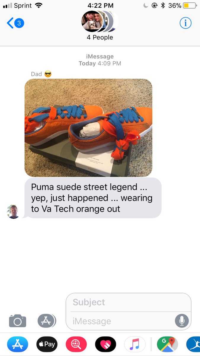 evs4evs's tweet photo. Dad describes his outfit as the “Puma suede street legend” as he prepares for the orange-out game at Virginia Tech. Concerned but not surprised. https://t.co/KJtEEDaFuF