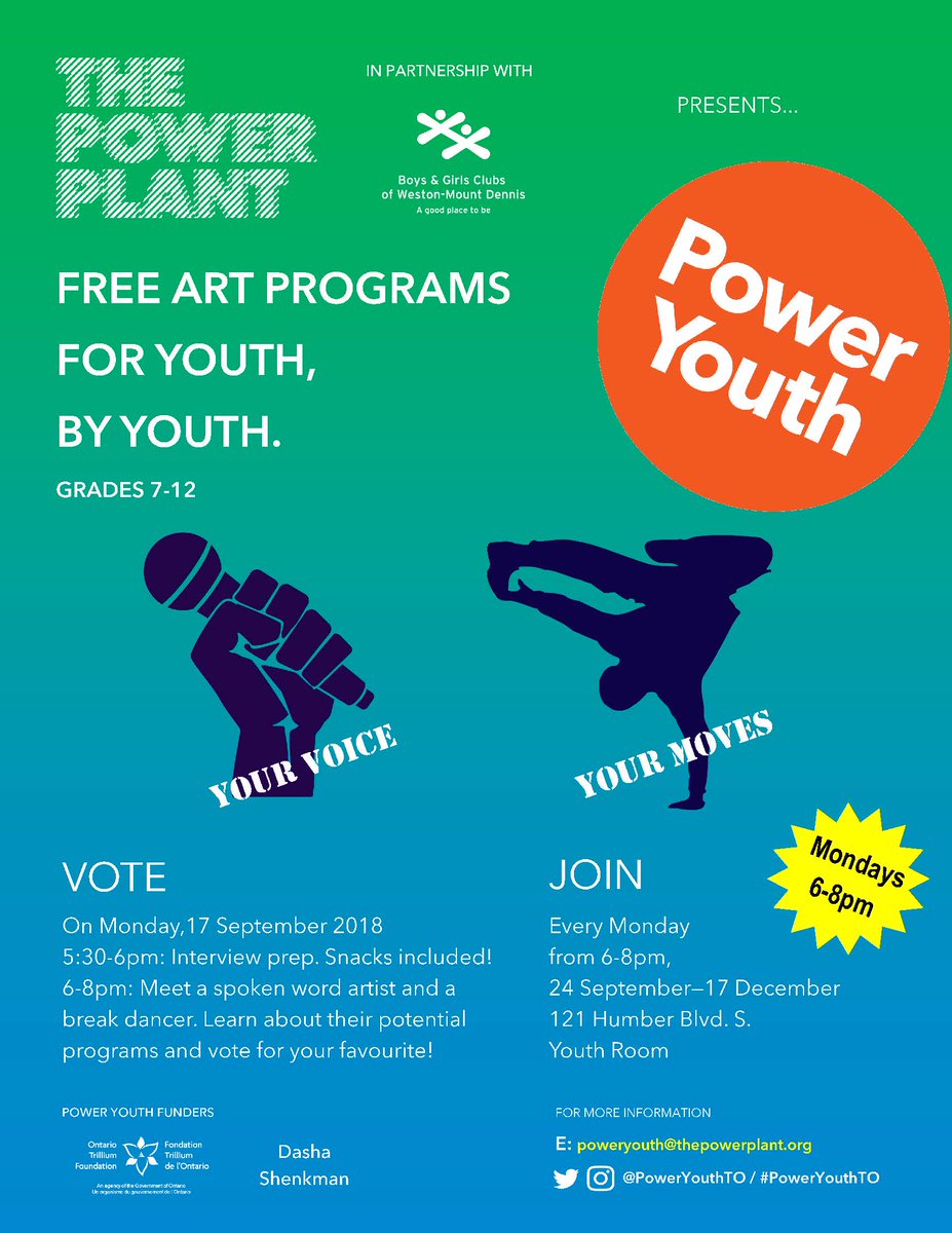 Calling all Humber Youth! Get ready for another exciting year exploring two different art mediums of YOUR choice. VOTE on SEPT 17 2018! <a href="/poweryouthto/">Power Youth</a> 
Program Every Monday 6:00pm-8:00pm.
#art #poweryouth #poweryouth2018 #bgcwmd #boysandgirlsclub #community