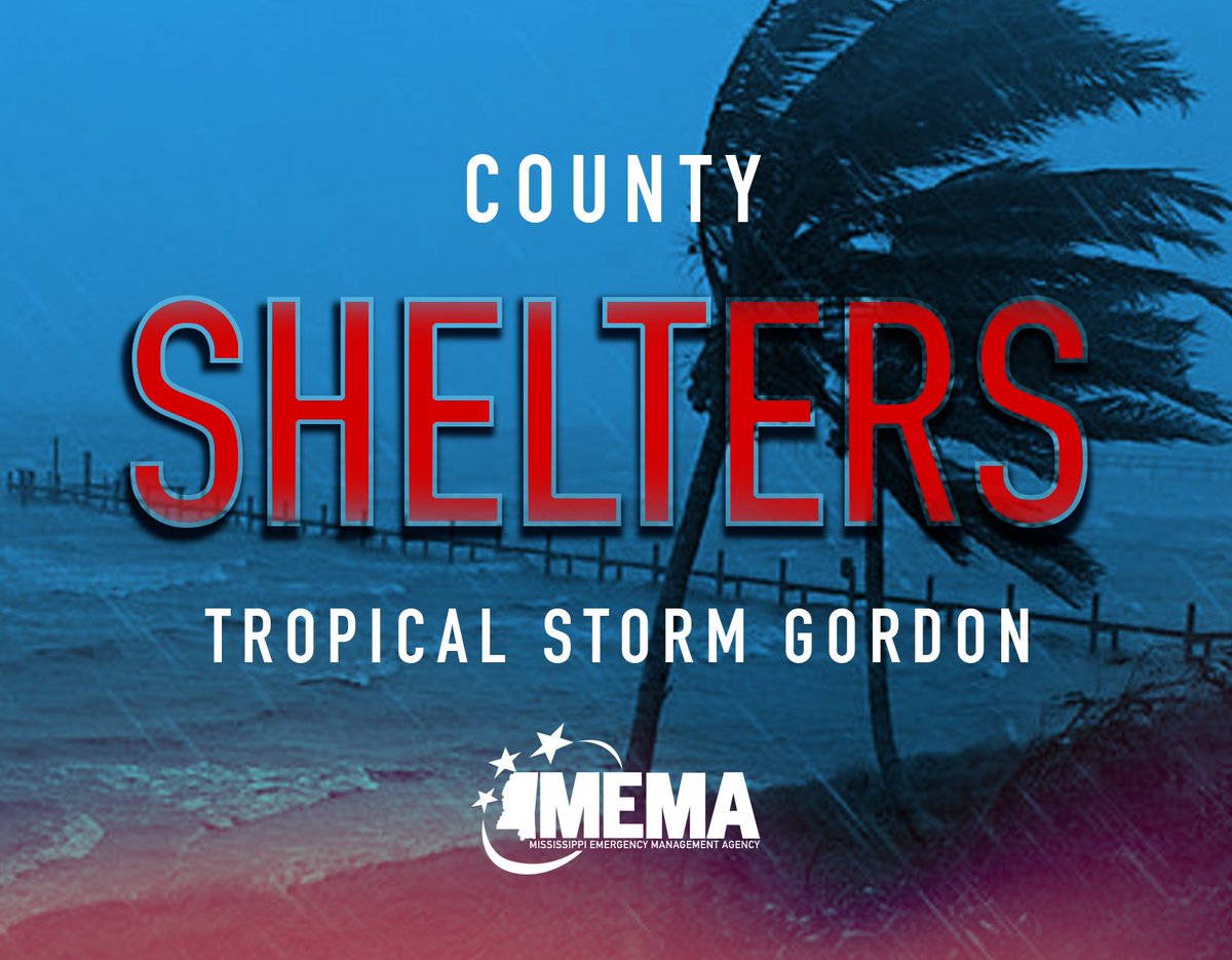 MSEMA's tweet photo. Harrison Co. will open the County Farm Hurricane Shelter @ 3PM today for residents that need to be secure from #TropicalStormGordon. Located at 15038 County Farm Road, #Gulfport MS. Bring necessary items of comfort. For other shelter info visit our website https://t.co/RrJ1wpzswI https://t.co/M0T94kjLM5