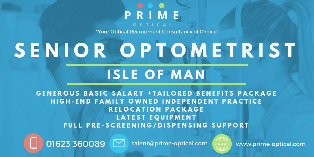 PrimeOpticalRec's tweet photo. #Optometrist job opportunity now available in the Isle Of Man working for a well-established Independent practice. Generous package on offer. Click here for further details on the role ๐ https://t.co/OZmPTg0Vei #isleofman #opticiansjobs #mcoptom https://t.co/Mv9vArtBTq