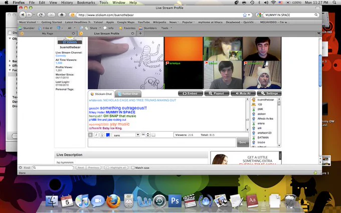 8 years ago I watched a livestream of Pen Ward drawing (that's me in the upper right). Very excited when he drew my request "mummy in space".

#AdventureTime inspired me to post comics online and those comics led to my job at We Bare Bears. Life's pretty crazy right? So long AT! 