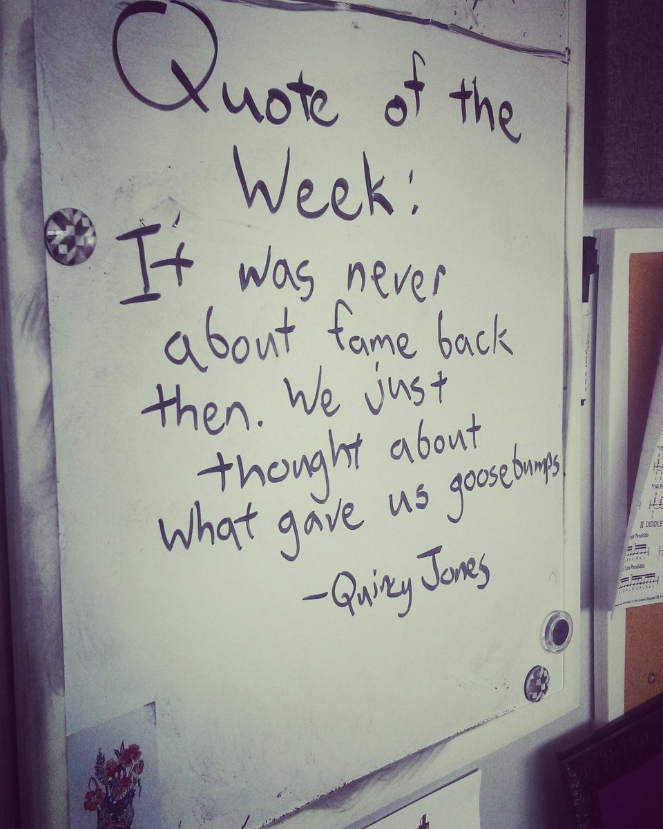 smithpercussion's tweet image. A Quincy Jones quote to kick off a week of lessons at @SoRFortWayne in honor of the Motown show we started rehearsals for last week. Love this quote from the guy behind so many classic records. #music #quotes #musicquotes #quoteoftheweek #quincyjones #recording #motown