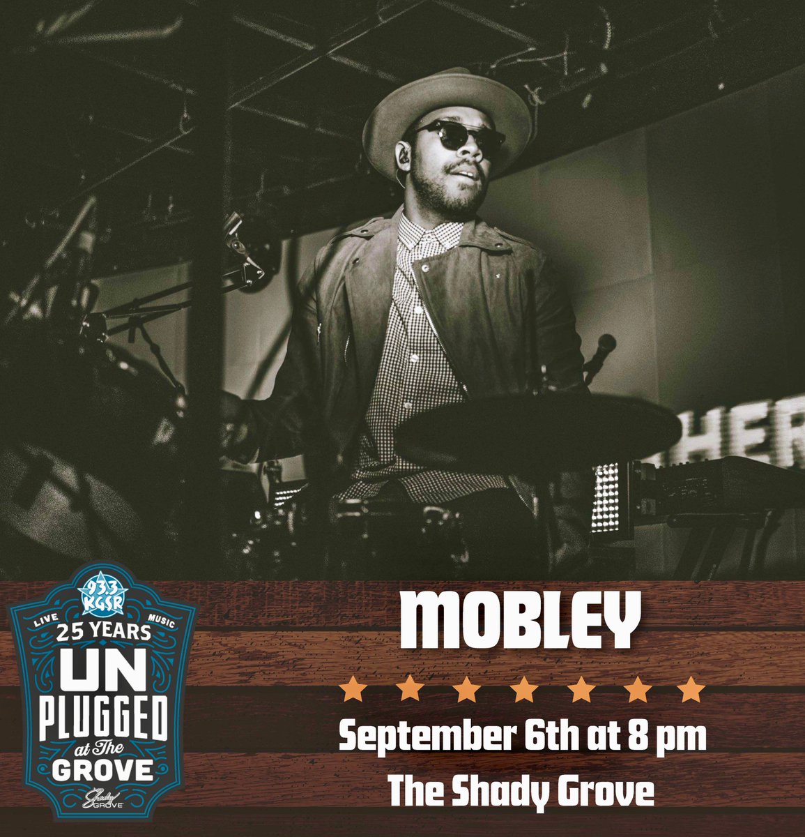 This Thursday, don’t miss live music from <a href="/mobleywho/">Mobley 🏴</a> at #unpluggedatthegrove with @KGSR! The show starts at 8 pm! 🎶🍺#LiveMusic #atx #Mobley