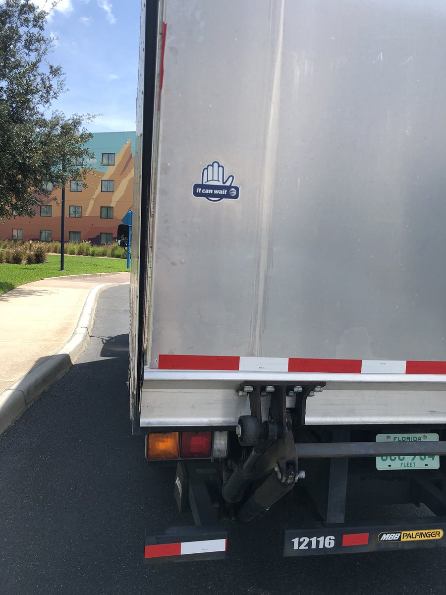 when you're on vacation at Disney World and the Walt Dinsey Co. box trucks are sporting the #ItCanWait stickers! #LoveMyCompany #ProudSponsor
