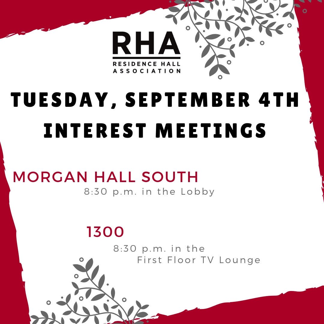 Tonight we will be hosting interest meetings in Morgan Hall South &amp; 1300! Drop by to learn more about how to get involved within your residence hall! #TempleUniversity #RHA