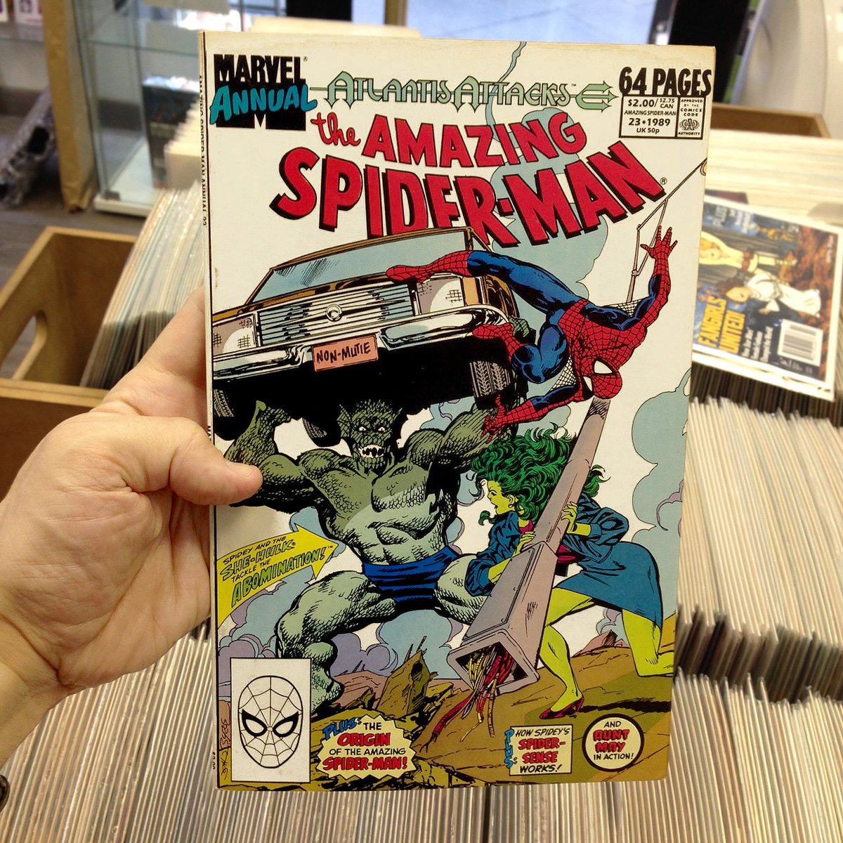 redflackcomics's tweet photo. En la tienda: Amazing Spider-Man Annual #23 (Marvel, 1989) #redflackcomics #Malasaรฑa #SpiderMan #AmazingSpiderMan #SheHulk #GerryConway #DavidMichelinie #RobLiefeld #TimDzon #JamesBrock #VinceMielcarek #KeithWilliams #JohnByrne #LordGhaur #Llyra #Tyrannus #Kingpin #Viper #Set https://t.co/vaRwlShZ2s